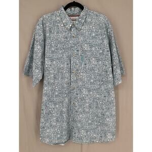 Columbia Shirt Mens XLT Blue Hawaiian Fish Print Summer Short Sleeve Cotton